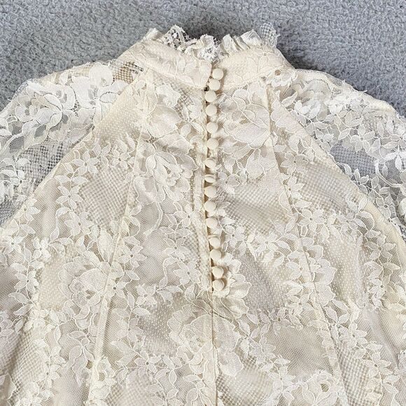 H&M Conscious Exclusive Mini Dress Women 8 Ivory Lace Floral Wedding Ethereal - Picture 9 of 13